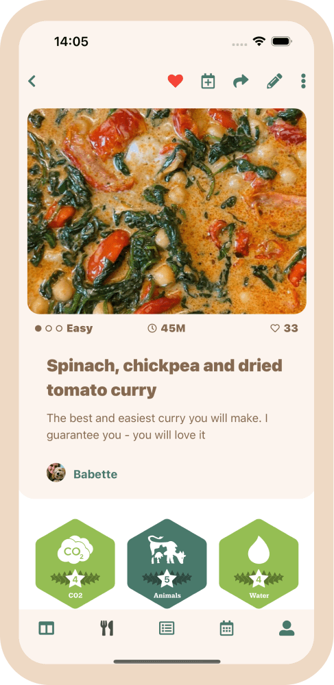 Screenshot of recipe detail screen